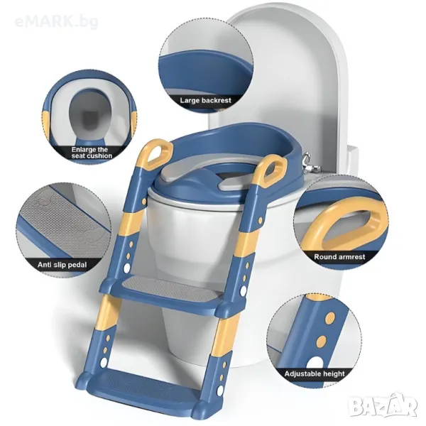 Детски адаптер за тоалетна чиния със стълбичка и 6 степени регулируема височина на крачетата, снимка 1