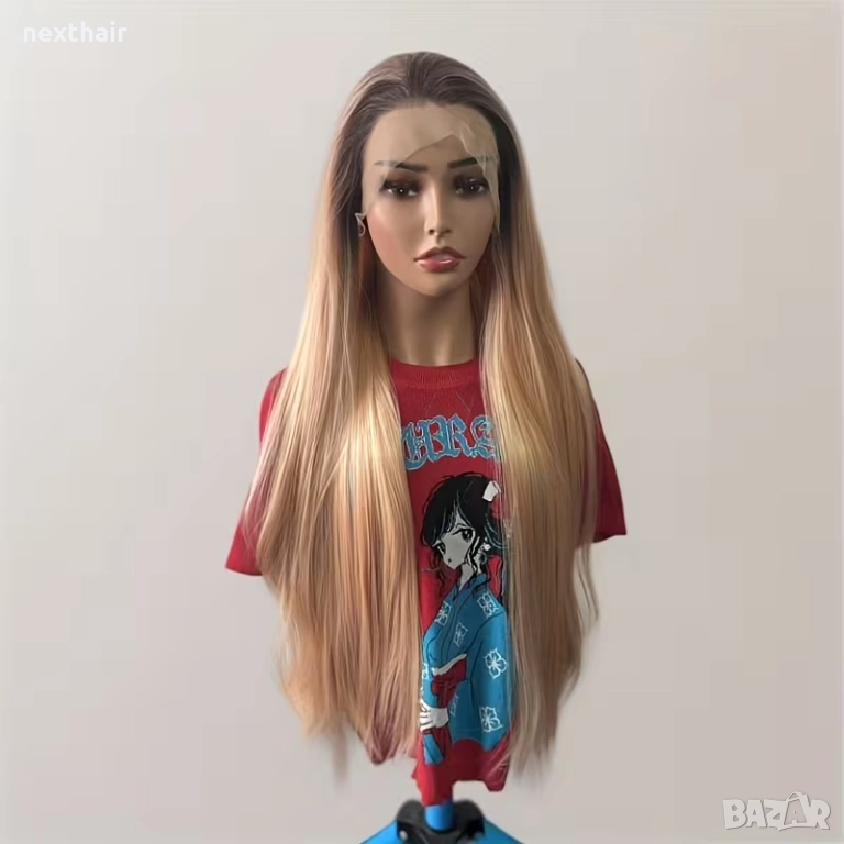 Лейс Фронт Перука 13x4 – Омбре Кафяво към Прасковено Розово, 83 см, снимка 1