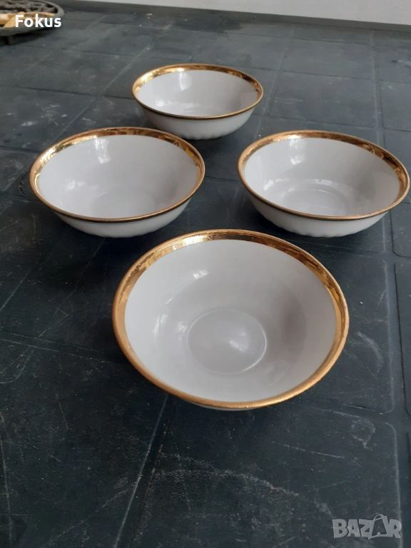 Дулево - съветски порцелан 4 купички за хайвер златен кант, снимка 1