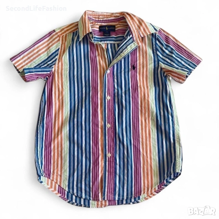 Ralph Lauren детска риза с копчета за момче многоцветна 7 години с къс ръкав памук, снимка 1