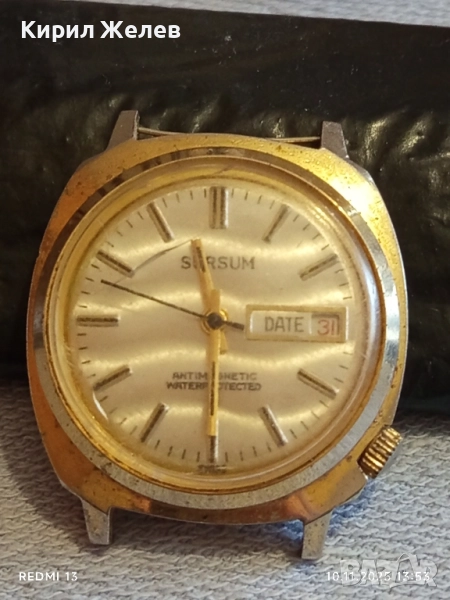 Стар механичен часовник мъжки SURSUM ANTI-MAGNETIC SWISS MADE позлатен работи 51448, снимка 1
