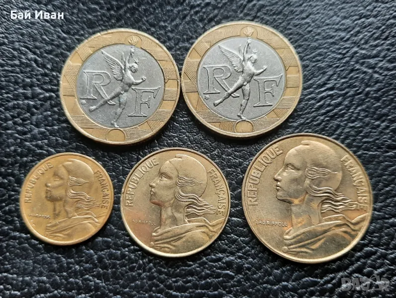 Лот монети 5 , 10 и 20 сантима и 10 франка би метал- Франция /3/ чудесни !, снимка 1