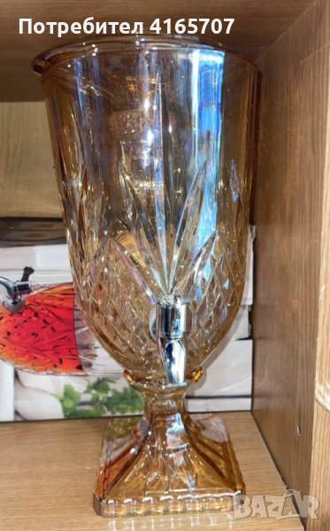 Луксозен стъклен диспенсър за сок и напитки 3L с капак и кранче, снимка 1