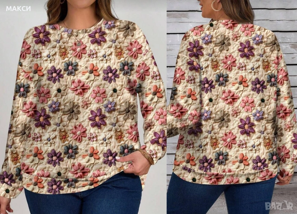 Макси мека гладка и еластична блуза с прекрасна многоцветна пастелна флорална щампа- полиестер и ела, снимка 1