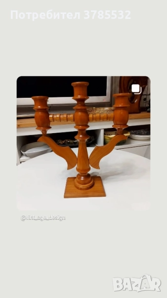 Троен скандинавски дървен свещник , снимка 1