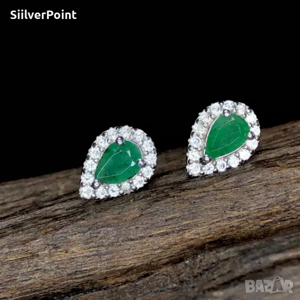 Сребърни обеци с натурални Изумруди , снимка 1