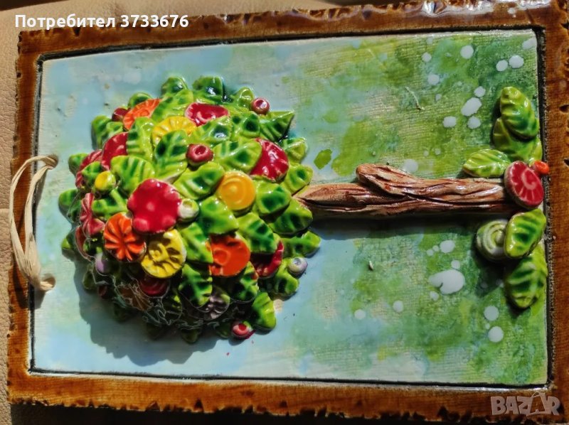 Керамична пластика, цветен релеф., снимка 1