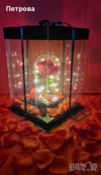Роза в стъкленица в луксозна кутия/вечна роза/Роза с LED светлини , снимка 1