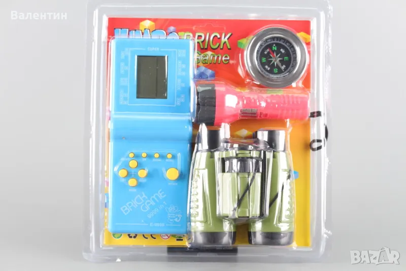 Комплект тетрис, бинокъл, компас и фенерче, снимка 1