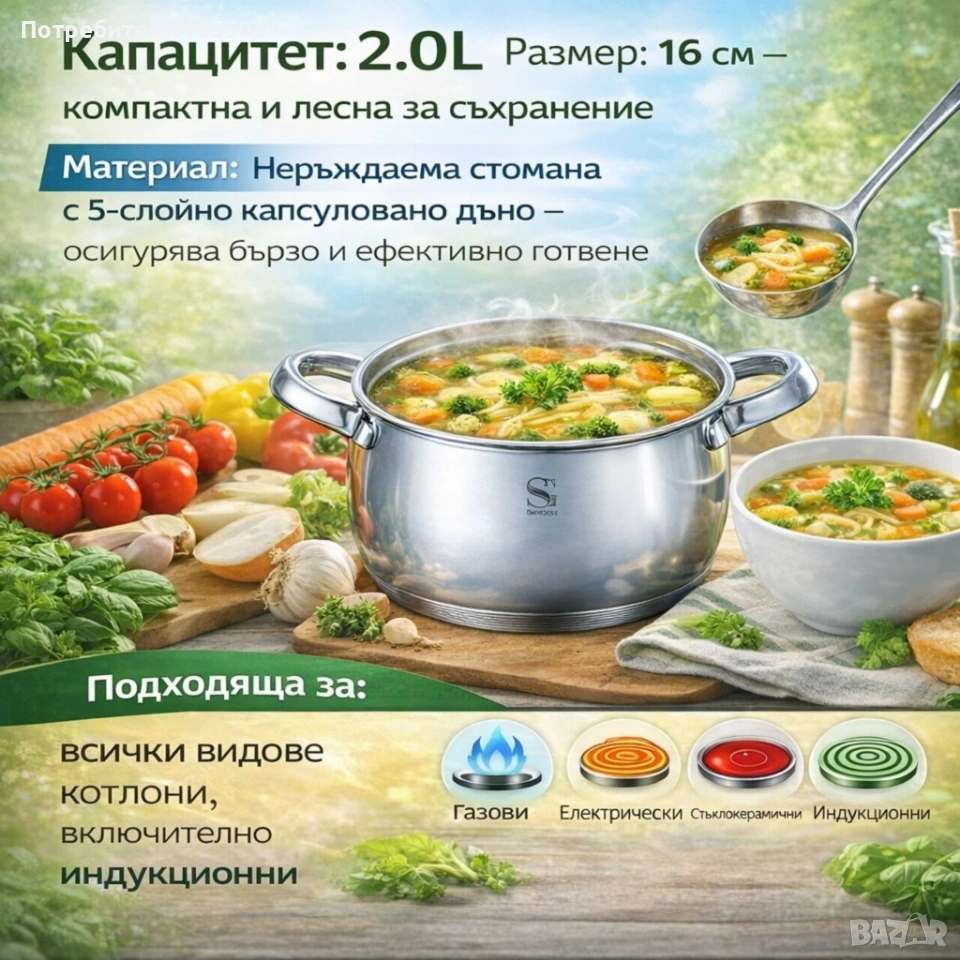 SwissGold Emmie Тенджера 2.0L с капак, SG-19032, снимка 1