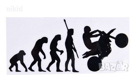 Еволюция на човека Маймуна Човек Мотор Моторист стикер лепенка за автомобил кола мотор, снимка 1