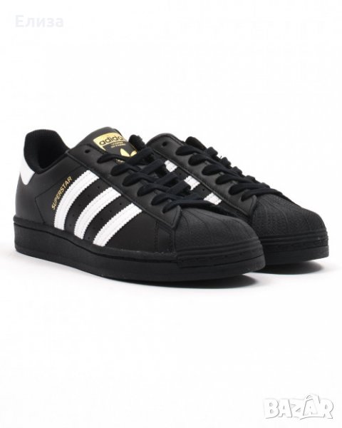 Нови черни кожени маратонки оригинал adidas superstar+подарък 1 чифт adidas , снимка 1