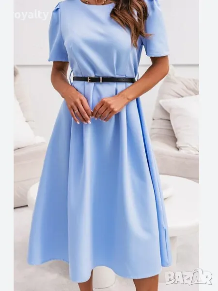 Елегантна синя рокля с колан, снимка 1