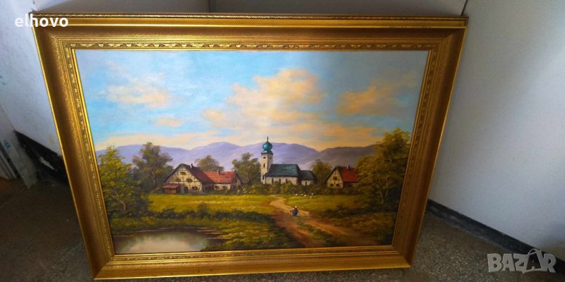 Картина в дървена рамка 94х74 Селски пейзаж, снимка 1