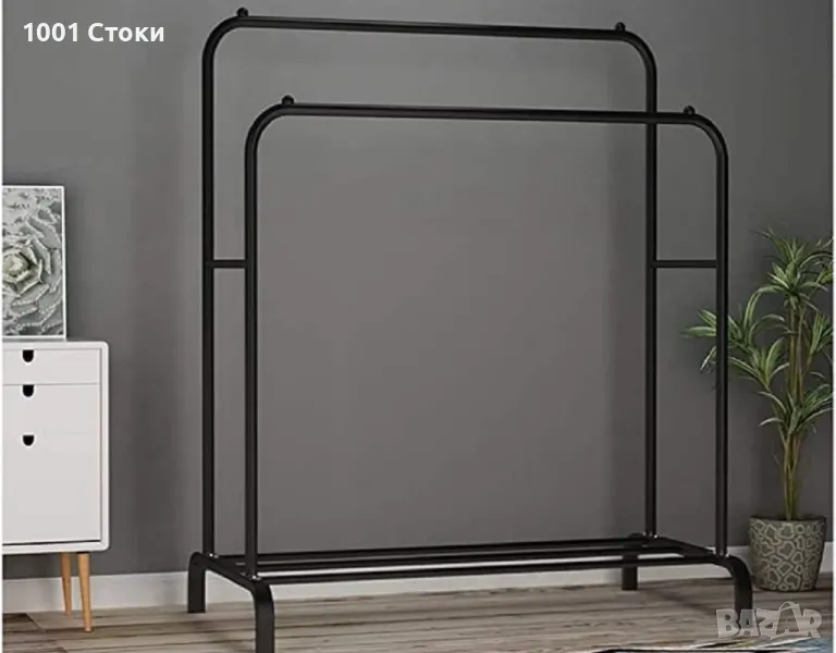 Двойна стойка за дрехи, изработена от стомана, 110 x 57 x 150 см, черна 🔖🔖57,90лв., снимка 1