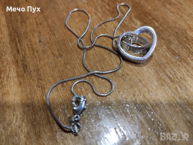 Сребърно колие - две сърца (89), снимка 4 - Колиета, медальони, синджири - 39061429