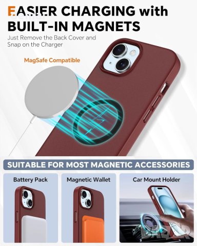 Калъф TUCCH за iPhone 15 Plus (6,7") 2023 г., тъмно червен, снимка 4 - Калъфи, кейсове - 42521746