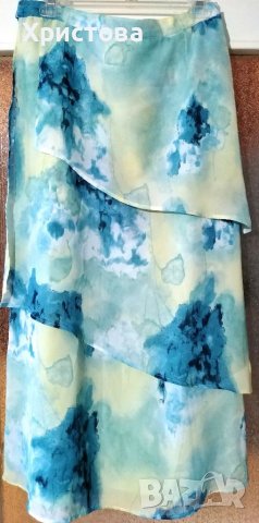 Дълга елегантна пола в синьо, жълто и бяло, L/XL, снимка 2 - Поли - 37400333