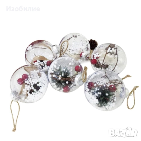 Комплект от 6 или 12 прозрачни топки за елха пълни с коледна декорация, снимка 12 - Декорация за дома - 52351018