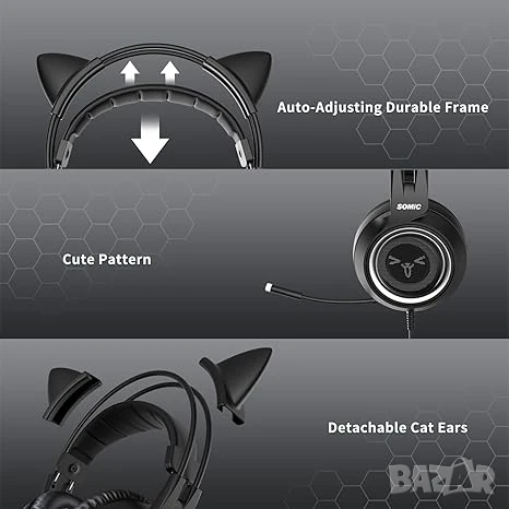 SOMIC Стерео Геймърски Слушалки с Микрофон за PS4, PS5, Xbox One, PC, Телефон, 3.5MM жак, снимка 5 - Слушалки и портативни колонки - 51052779