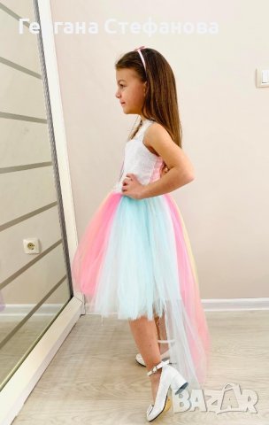 Рокля еднорог с пайети и дълъг воал Размери -110,116,122,128,134,140,146 Цена -59 лв, снимка 2 - Детски рокли и поли - 39638515