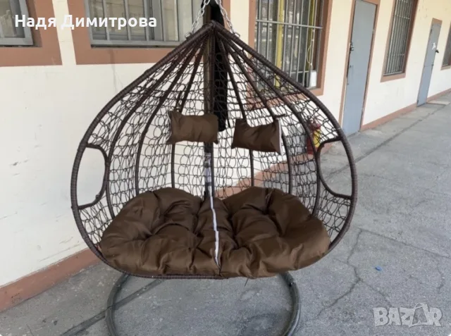 Двойна висяща ратанова люлка тип пашкул с метална рамка и възглавница – стил и комфорт до 200 кг
, снимка 3 - Градински мебели, декорация  - 55876682