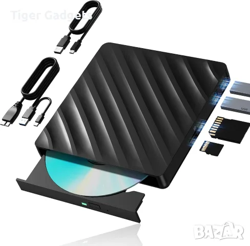 Външно Blu-ray устройство Wbacon 5 в 1 с USB 3.0, USB-C, SD/TF четец и CD/DVD записвачка