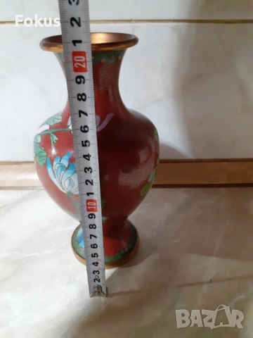Cloisonne Клоазоне стара красива ваза бронз клетъчен емайл, снимка 8 - Антикварни и старинни предмети - 53357474