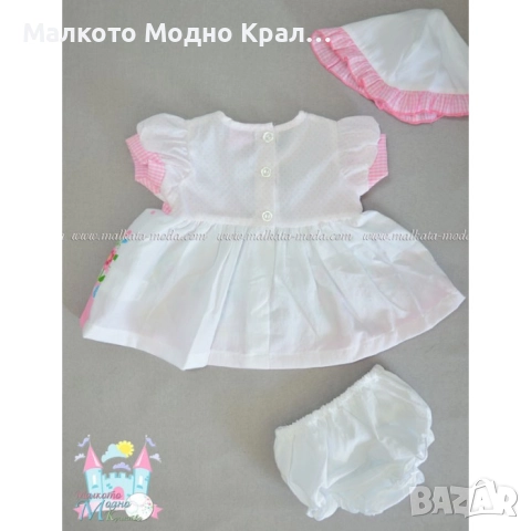 Комплект Розови цветя - рокличка, шорти и шапка, снимка 2 - Бебешки рокли - 51444769