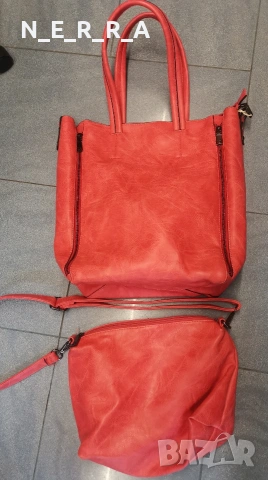 Дамска чанта 2 в 1-цвят корал, снимка 2 - Чанти - 53987106