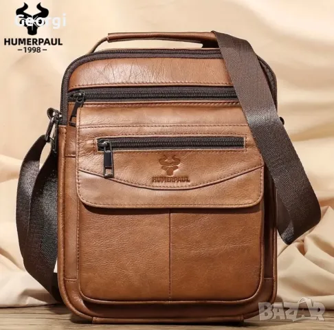 Ежедневна, Обемна, Стилна и Практична Мъжка чанта HUMERPAUL*1998/Премиум естествена кожа!, снимка 3 - Чанти - 49279235