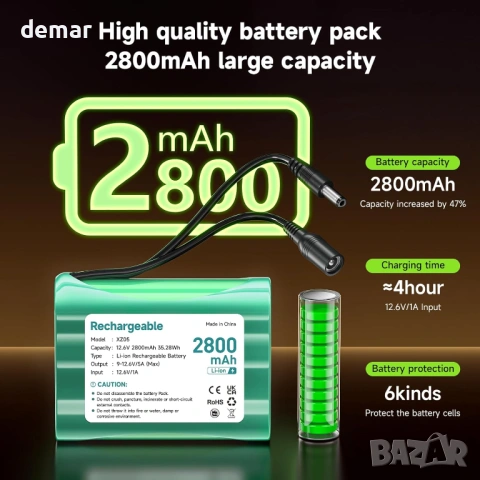 Mspalocell 12V 2800mAh литиева батерия със зарядно устройство и адаптери, снимка 4 - Друга електроника - 53054684