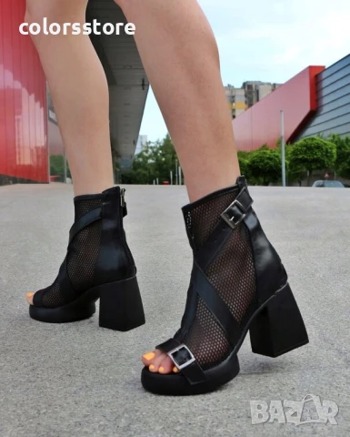 Летни боти на ток - черна кожа - LBMN56 , снимка 3 - Сандали - 51257991