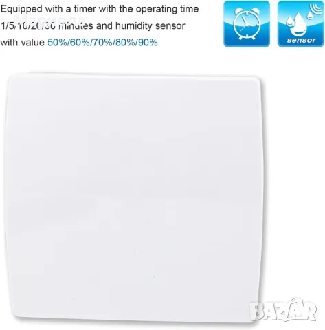 Вентилатор със сензор за влага и таймер Aygrochy 100 mm Bathroom Fan with Humidity Sensor, снимка 5 - Вентилатори - 48260124