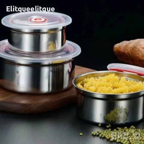 Комплект от три броя кутии за съхранение от неръждаема стомана с пластмасови капаци, снимка 14 - Кутии за съхранение - 52258703