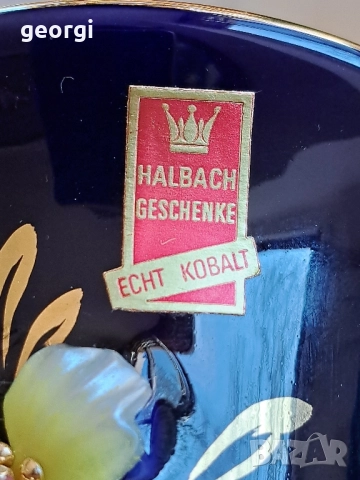 немска порцеланова ваза кобалт с позлата , снимка 4 - Вази - 52789514