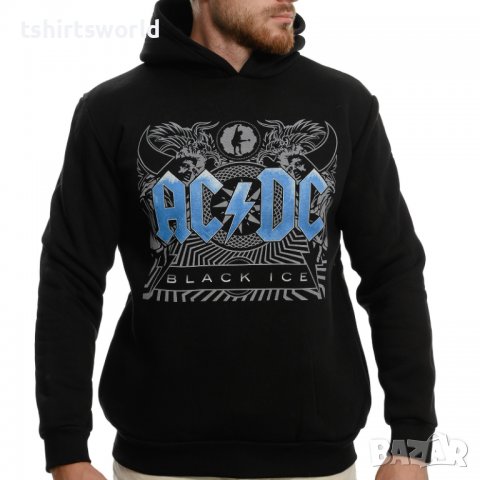 Нов мъжки суичър с дигитален печат AC/DC - Black Ice (син надпис), снимка 1 - Суичъри - 37700060