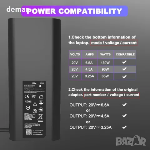 130W USB C зарядно за лаптоп за Dell XPS 15/17, Precision, Latitude, снимка 2 - Друга електроника - 48418356
