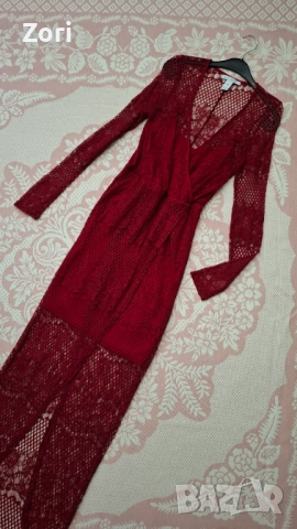 РАЗКОШНА дълга дантелена рокля с къса подплата, снимка 2 - Рокли - 52585836