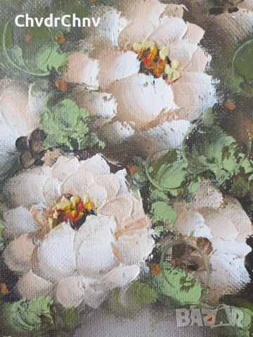 36х31см/малка картина масло върху платно/натюрморт ваза с цветя/барокова дървена рамка, снимка 3 - Картини - 50823426