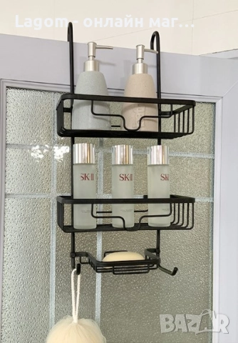 Рафт за баня без пробиване, 3 кошници, черен Loft дизайн, снимка 11 - Душове - 52561103