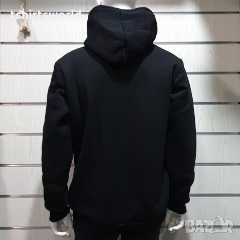 Нов мъжки изчистен черен суичър с качулка и джобчета, снимка 2 - Суичъри - 28302669