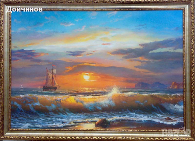 Платноход на залез, морски пейзаж, картина, снимка 16 - Картини - 32549580
