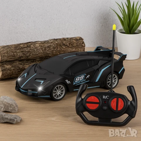 Високоскоростна дрифт кола с дистанционно управление – състезателна играчка с LED светлини и устойчи, снимка 3 - Коли, камиони, мотори, писти - 51063523