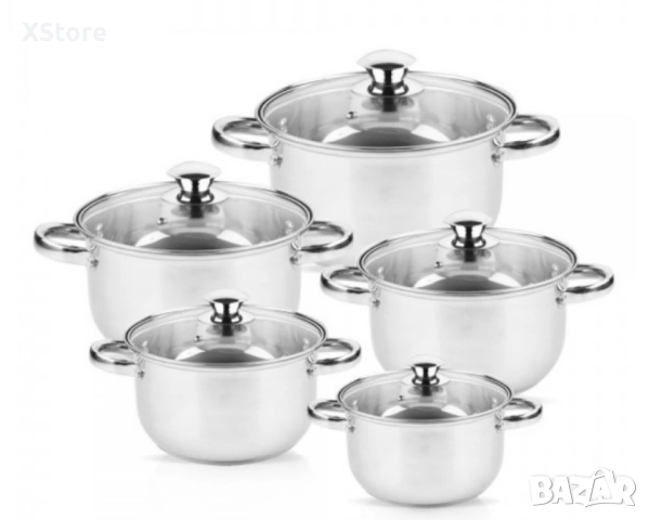Комплект тенджери Rosberg R51210O10, включва-18/20/22/24/26см., Неръждаема стомана, снимка 5 - Съдове за готвене - 52506976