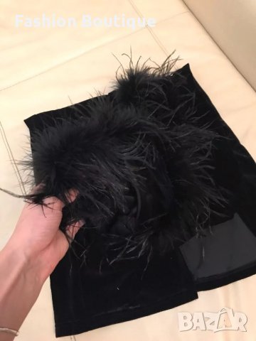 Черна рокля с щраусови пера луксозна елегантна нова година розова сива, снимка 12 - Рокли - 31235980