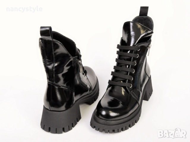НОВО! Лачени дамски боти с два ципа, снимка 3 - Дамски боти - 52289474