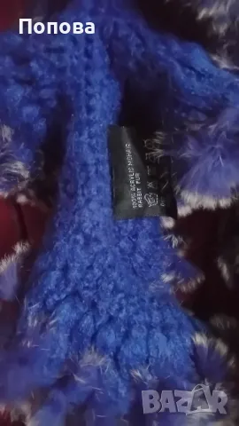 Уникален шал естествен косъм и  мохер акрилен  /син цвят/ , снимка 3 - Шалове - 47819223