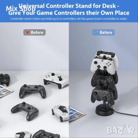 Нов 3-слоен държач за контролер за 6 PS5 PS4 Switch Pro XBOX One, държач за слушалки, снимка 5 - Друга електроника - 54217296