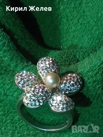 ПРЕЛЕСТЕН СРЕБЪРЕН ПРЪСТЕН ЦВЕТЕ СРЕБРО 925 с БЯЛА ПОЗЛАТА НАТУРАЛНА БЯЛА ПЕРЛА и ЦИРКОНИ 49223, снимка 13 - Пръстени - 49246467